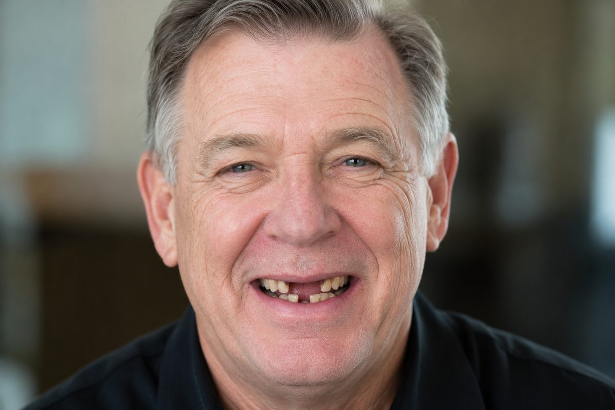 Before — missing and failing teeth