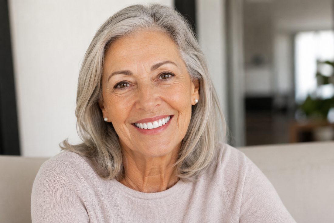Patient smiling confidently after All-on-4 full-arch implants